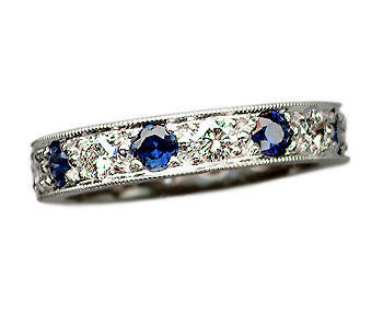 5 Bead Pavé Diamond and Blue Sapphire Band