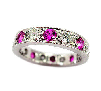 5 Bead Pavé Diamond and Pink Sapphire Band