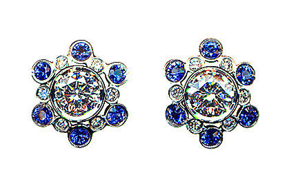 Diamond and Sapphire Cluster Earrings
