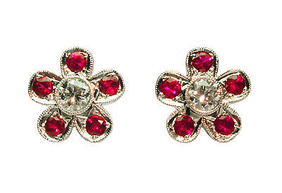 Five Ruby and Diamond Pavé Stud Earrings