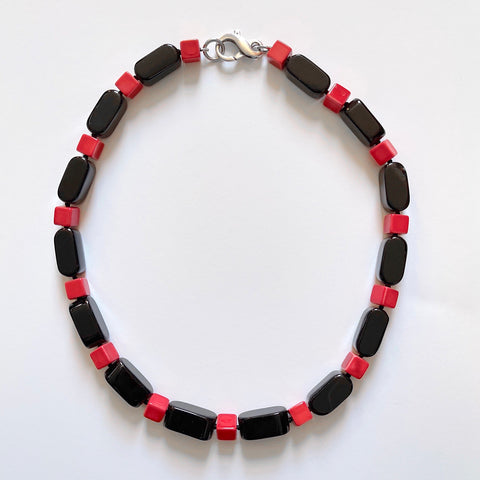 Black and Red Necklace with Vintage Beads